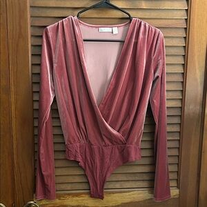 Chelsea & Violet Velvet Wrap Bodysuit in Dusty Rose